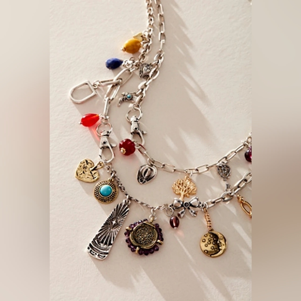 Free People Silver-Toned Multi-Charm Necklace with Colorful Gem Accents - Picture 5 of 6